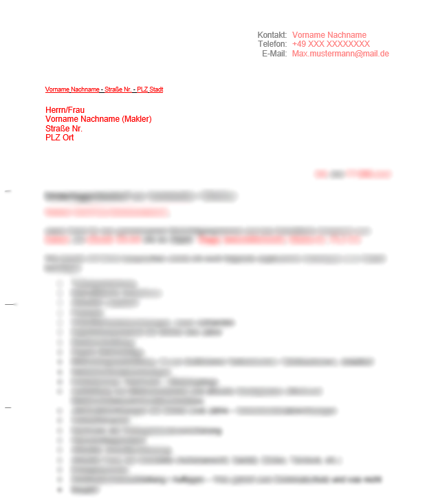 Brief an Makler wegen fehlenden Unterlagen Vermieter Vorlage 